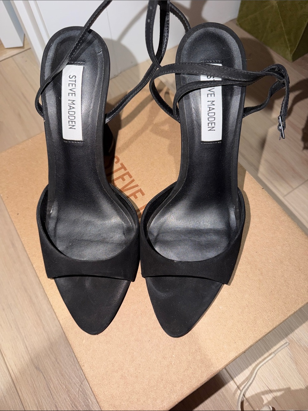 Steve Madden Black Ankle-Tie Pointed Toe Heels